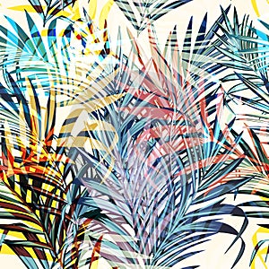 Colorful vector tropical palm leaves, vacation style. Ideal for