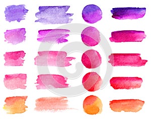 Colorful vector watercolor brush strokes. Rainbow colors watercolor paint stains vector banner backgrounds set