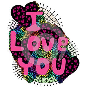 Colorful vector word lettering I love you with heart