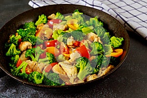 Colorful vegetable keto diet dish with chicken meat