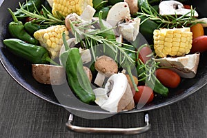 Colorful vegetable pan for barbecue