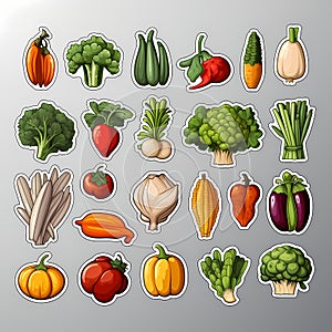 Colorful vegetable stickers for educational materials, marketing, packaging, and product branding. photo