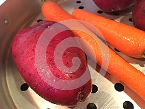 Colorful vegetables in a steamer