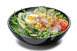 Colorful Vegetarian Salad Bowl with Boiled Egg