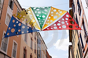 Colorful veiling decoration in the city center of Carcassonne in the department of Aude in France