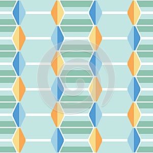 Colorful Vertical Rhombus Tiles Vector Seamless Pattern. Whimsical Summer Pool Mosaics. Abstract Mid-Century Background