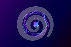 Colorful vibrant circular curve sound waves with microphone icon