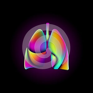 Colorful vibrant color lungs shape medicine logo sign. Anatomical human iridescent fluid gradient neon bright