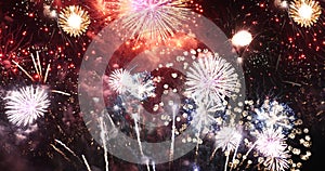 Colorful vibrant Firework celebrate anniversary happy new year 2022, 4th of july holiday festival. colorful firework in the night