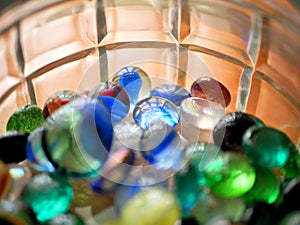 Colorful Vibrant Glass Marbles and Beads in Jar