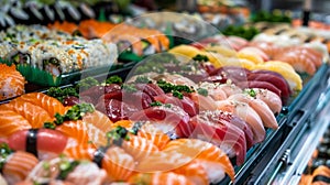A colorful and vibrant seafood display at a local fish market offering a wide selection of highquality fish for home photo