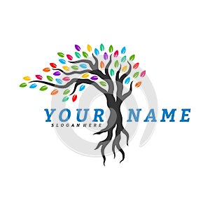 Colorful vibrant tree logo design concept vector. Root of Tree life logo design template inspiration. Icon Symbol