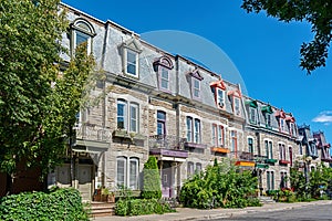 Colorful Victorian houses in Le plateau Mont Royal borough in Montreal Quebec