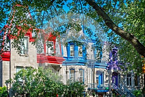 Colorful Victorian houses in Le plateau Mont Royal borough in Montreal Quebec