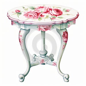 Colorful Victorian Table With Delicately Detailed Painted Roses
