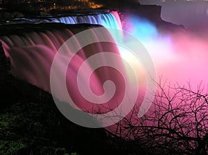 Colorful view of The American Falls at night, Niagara Falls