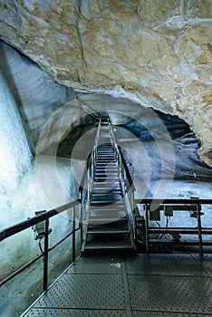 A colorful view of the ice cave in the glacier in slovakia