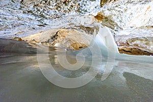 A colorful view of the ice cave in the glacier in slovakia