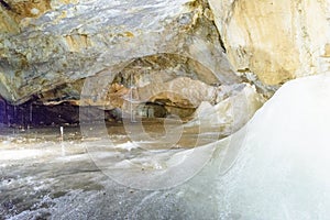 A colorful view of the ice cave in the glacier in slovakia