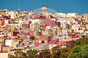 Tangier, Morrocco - Colorful View of Tangier Houses Rooftops Skyline Water Tower Antenna