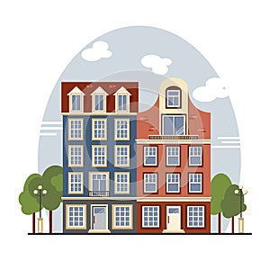 Colorful vintage Amsterdam houses. Apartments For Rent, Sale, Real Estate.