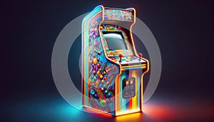 Colorful Vintage Arcade Game Machine with Neon Lights