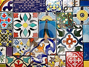 Colorful vintage ceramic tiles wall