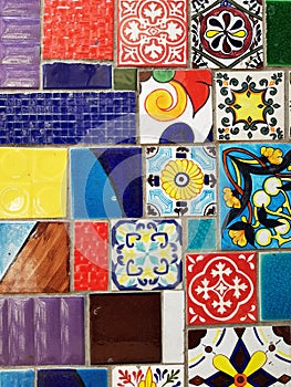 Colorful vintage ceramic tiles wall