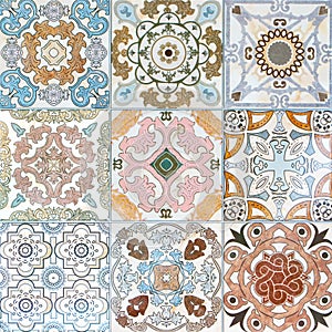 Colorful vintage ceramic tiles wall decoration