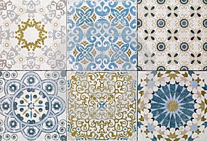 Colorful vintage ceramic tiles wall decoration