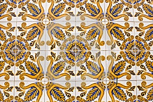 Colorful vintage ceramic tiles wall decoration.