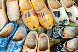 Colorful vintage Dutch wooden clogs