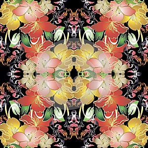 Colorful vintage floral vector seamless pattern.