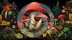Colorful Vintage Mushroom Vector Illustration - High-Resolution Pattern Design. photo