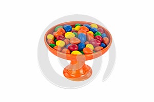 Colorful Vintage Pedestal Candy Dish with Candy