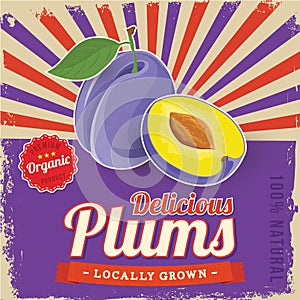 Colorful vintage Plums label poster
