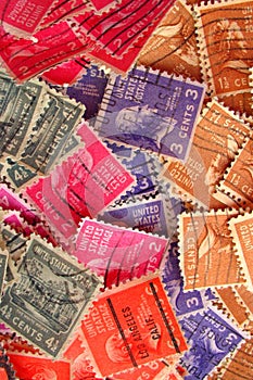 Colorful vintage postmarked stamps