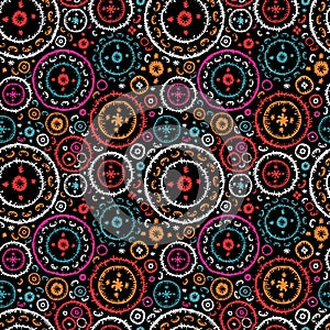 Colorful vintage seamless pattern with floral and mandala elements.Hand drawn background.