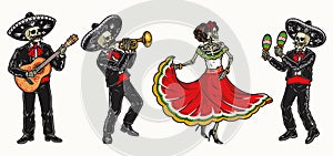 Colorful vintage set of mariachi performers