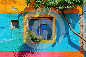 Colorful Vintage Wall with Quaint Window