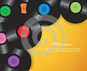 Colorful vinyl records with yellow background vector illustration