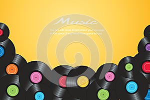 Colorful vinyl records with yellow background vector illustration