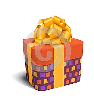 Colorful Violet and Orange Celebration Gift Box with Bow Isolate