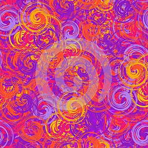 Colorful violet and orange paintbrush spirals spring seamless background