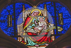 Colorful Virgin Mary Jesus Stained Glass Cathedral Bayeux Normandy France