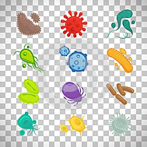 Colorful virus signs on transparent background
