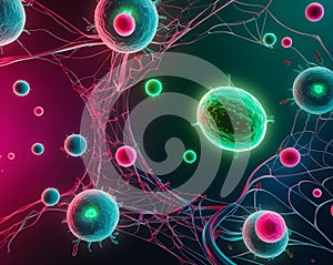 Colorful Visualization of Microscopic Cells and Organisms AI Image