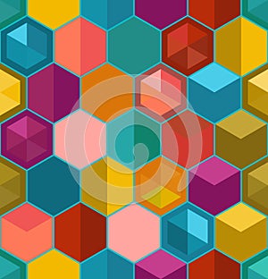 Colorful vivid decorative seamless hexagons mosaic background