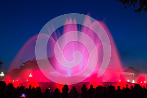 Colorful vocal Montjuic fountain in Barcelona