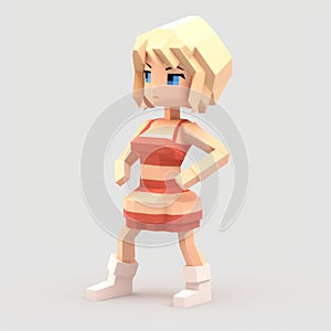 Colorful Voxel Art: The Pixellated Girl In A Dress With Red Shoes photo